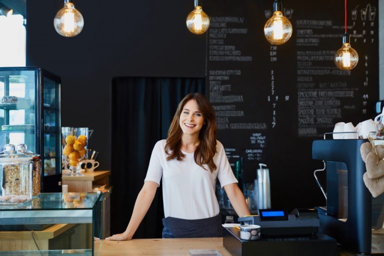 business woman in the counter