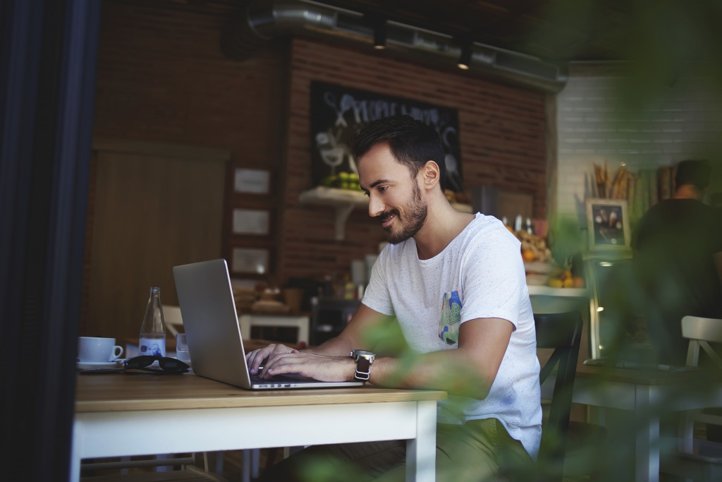 man working remotely