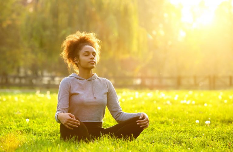 a woman meditating