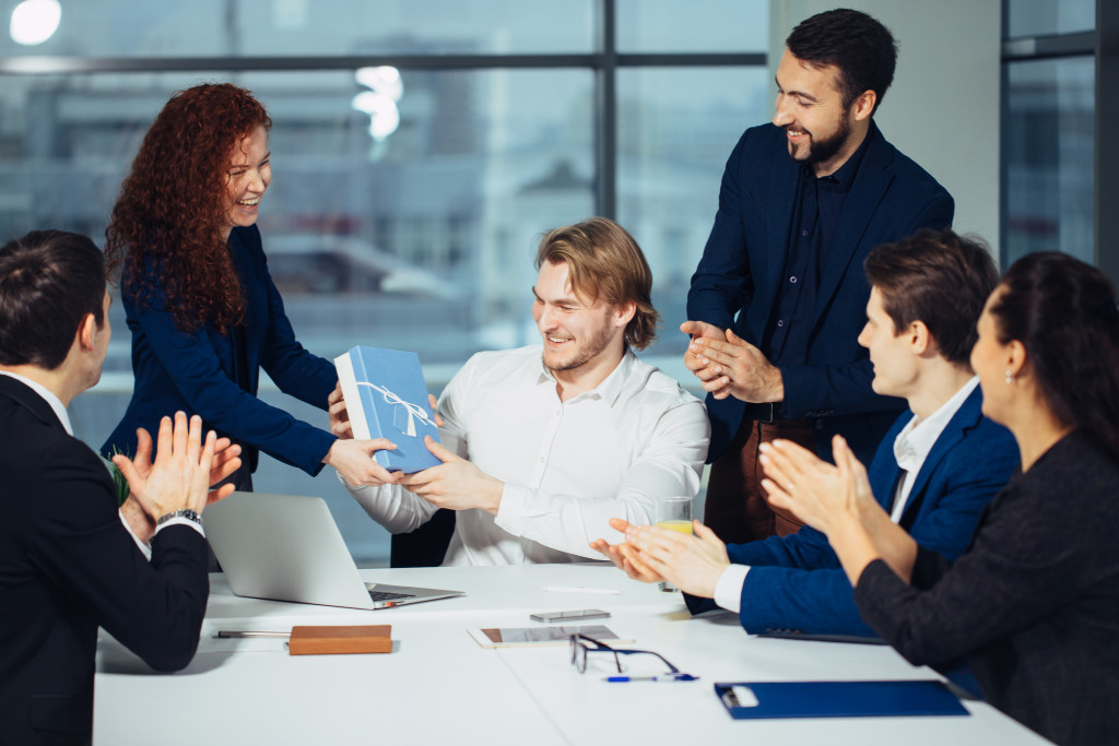 giving a box gift to a business partner